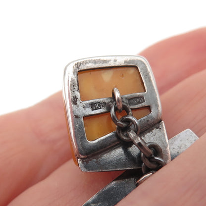 875 Silver Vintage Poland Real Butterscotch Amber Cufflinks