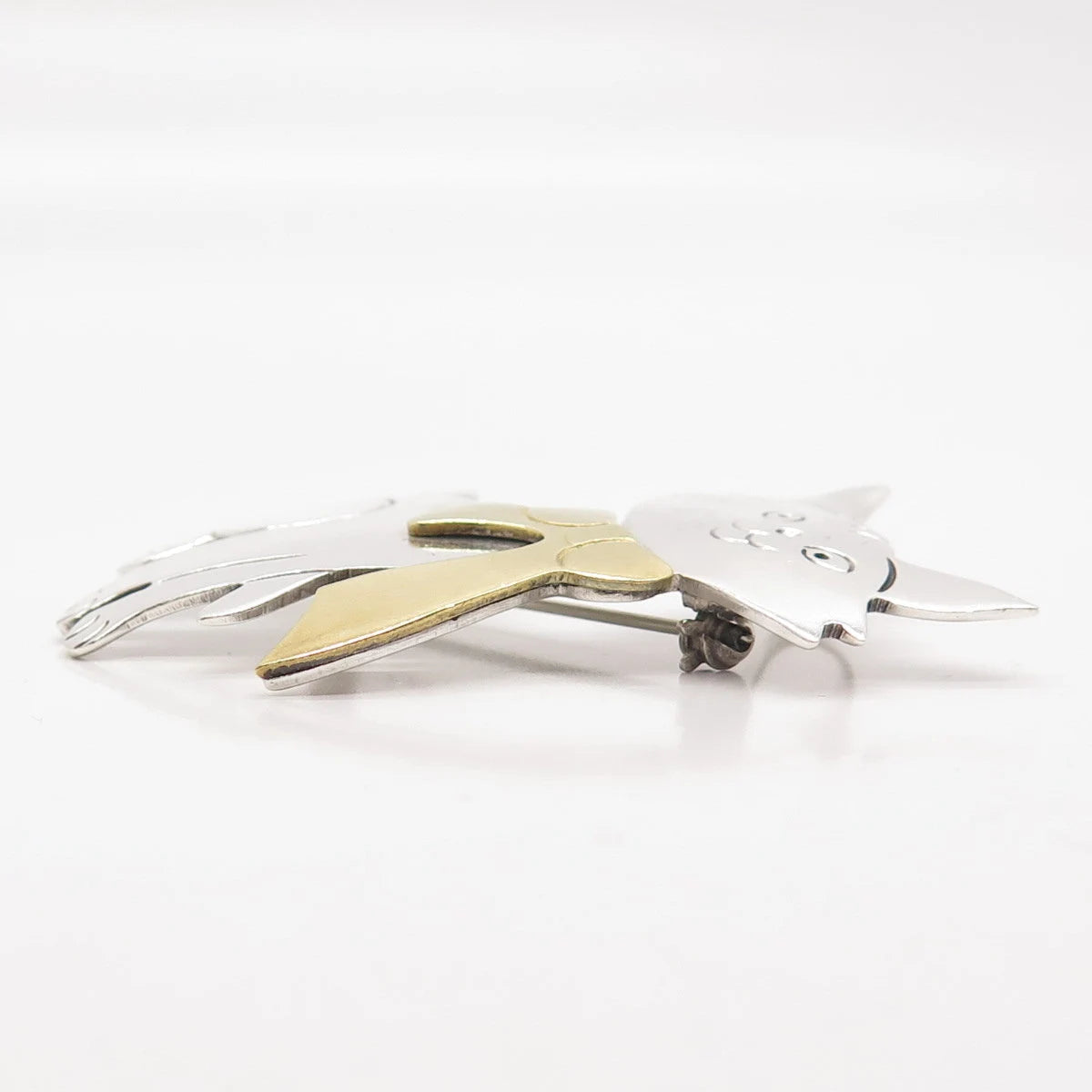 925 Sterling Silver 2-Tone Vintage Mexico Cat Pin Brooch
