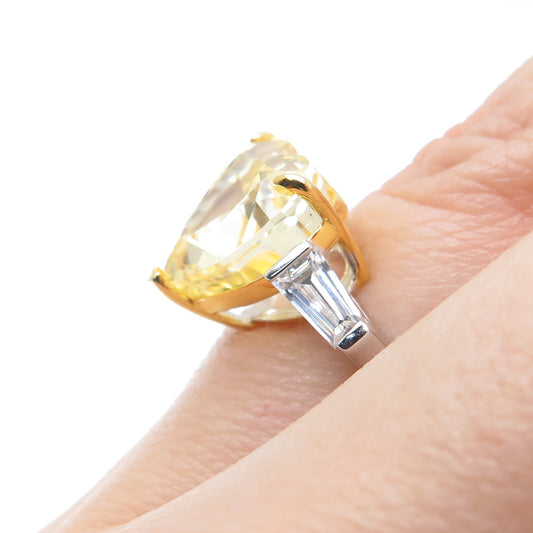 DSMK 925 Sterling Silver 2-Tone Canary & White Multi-Cut C Z Ring Size 6.25