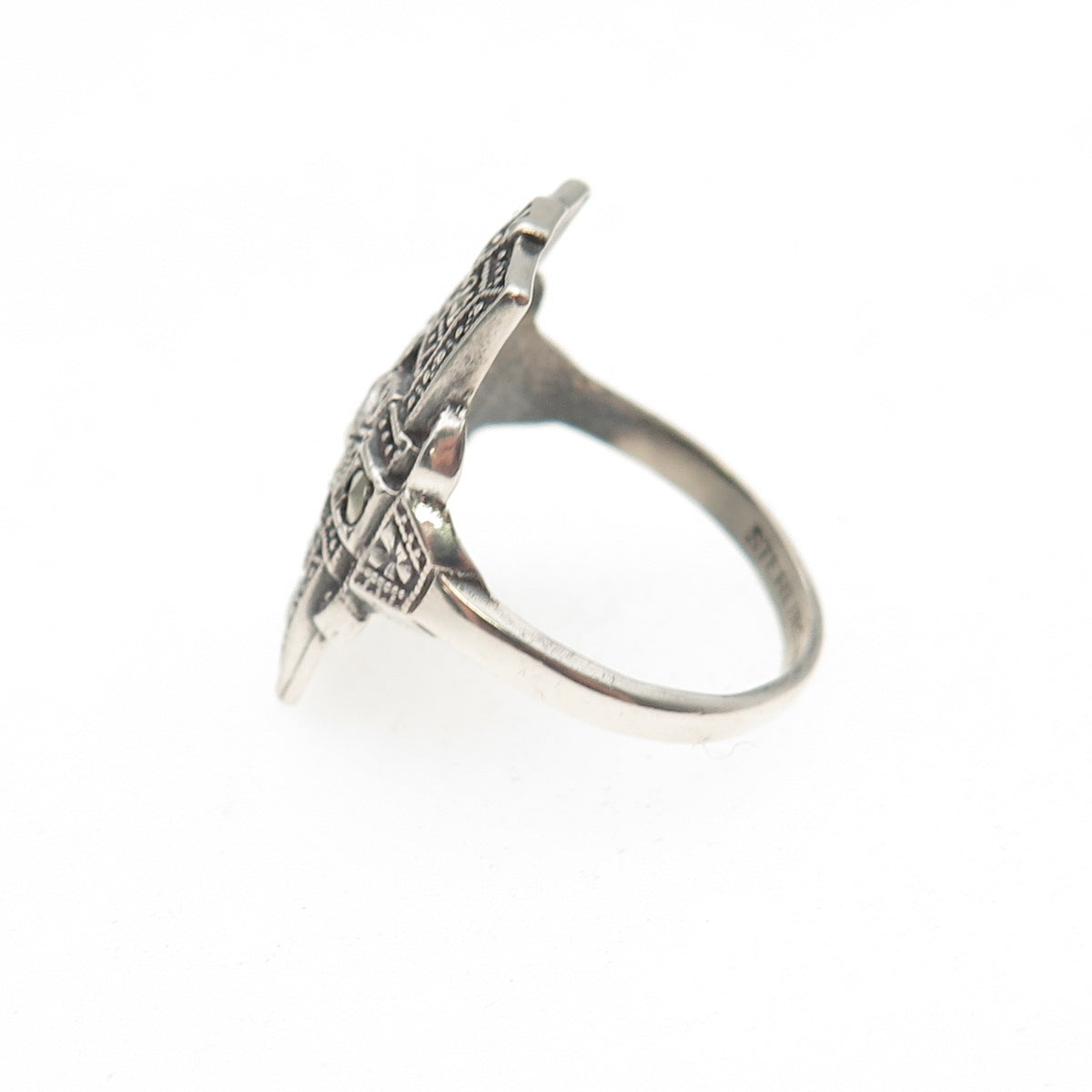 UNCAS Sterling Silver Antique Art Deco Real Marcasite Oxidized Ring Size 5.25