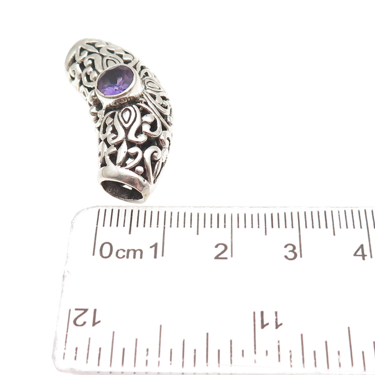 925 Sterling Silver Vintage Real Amethyst Floral Swirl Slide Pendant