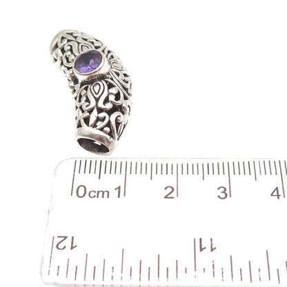 925 Sterling Silver Vintage Real Amethyst Floral Swirl Slide Pendant