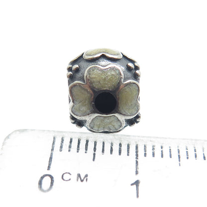 PANDORA 925 Sterling Silver Cream Enamel Daisy Flower Oxidized Bead Charm