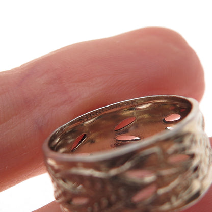 Vargas 925 Sterling Silver Gold Plated Antique Art Deco Floral Band Ring Size 6
