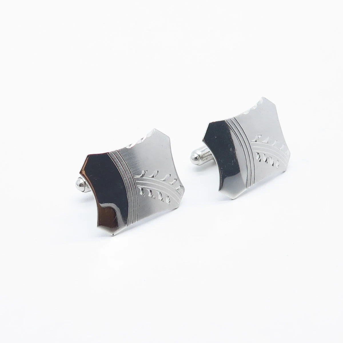 925 Sterling Silver Vintage PRK Etched Cufflinks