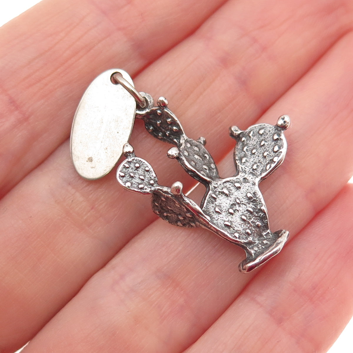 925 Sterling Silver Vintage Grand Canyon Cactus Oxidized 3D Charm Pendant