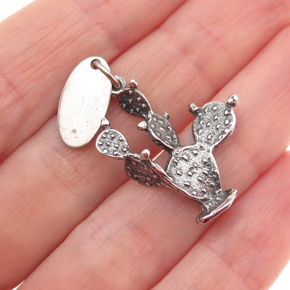 925 Sterling Silver Vintage Grand Canyon Cactus Oxidized 3D Charm Pendant