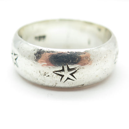 925 Sterling Silver Vintage Engraved Star All Around Band Ring Size 9.5