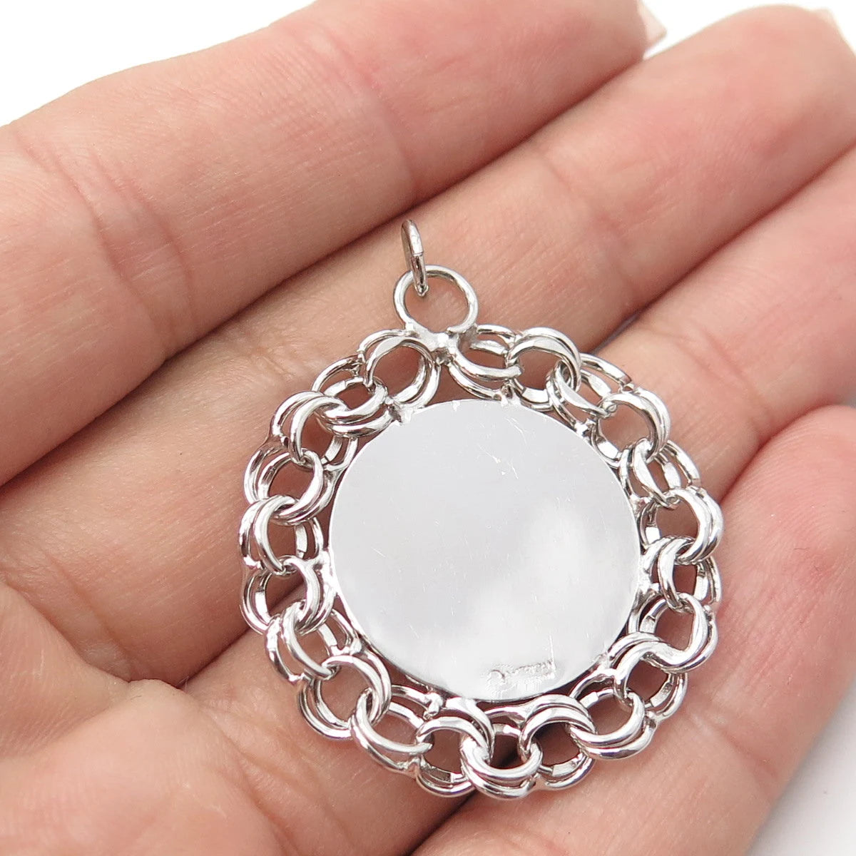 925 Sterling Silver Antique Art Deco A-American Merry Christmas Round Pendant