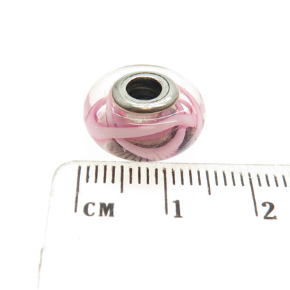 PANDORA 925 Sterling Silver Murano Glass Pink Ribbon Of Hope Bead Charm