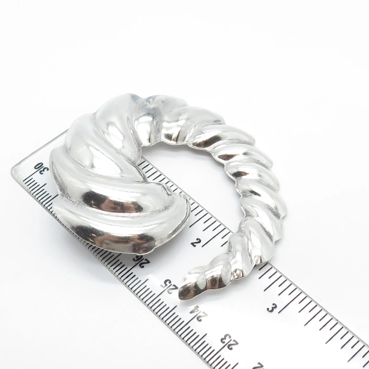 925 Sterling Silver Vintage Mexico Ribbed Pin Brooch / Pendant