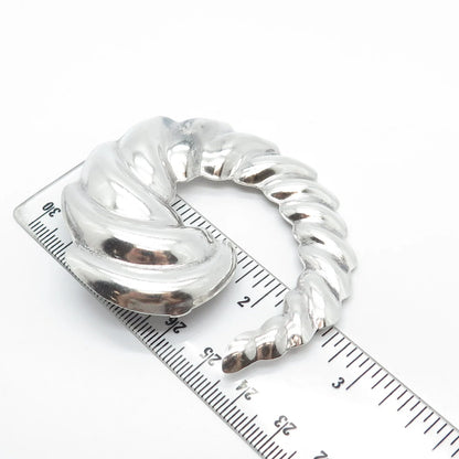 925 Sterling Silver Vintage Mexico Ribbed Pin Brooch / Pendant