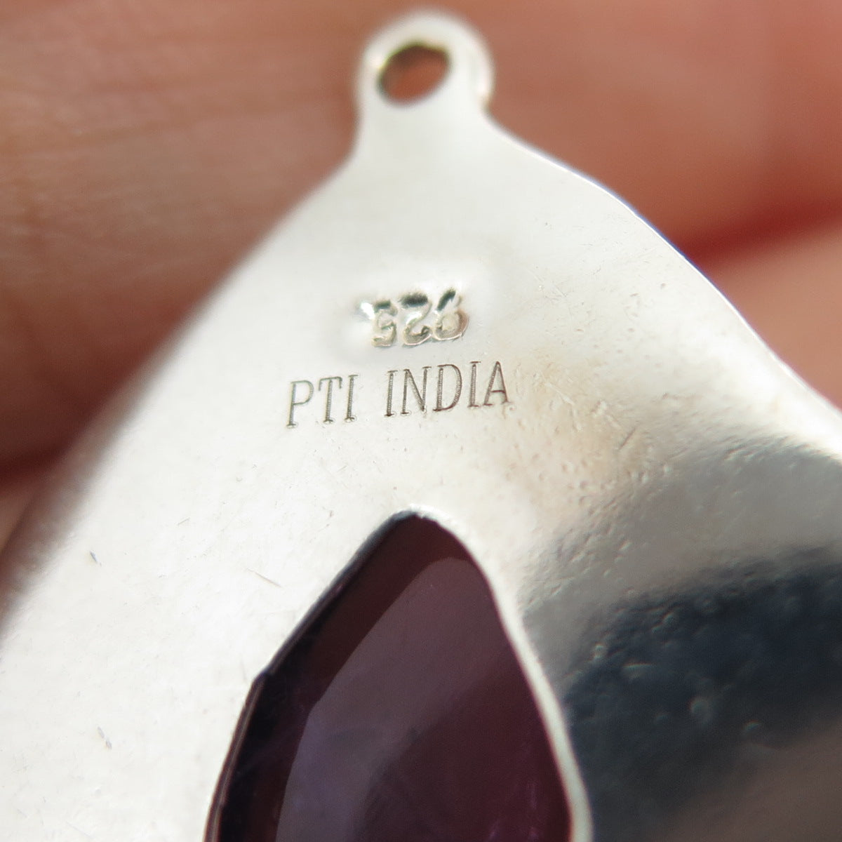 925 Sterling Silver Vintage Real Amethyst Oxidized Teardrop Charm Pendant