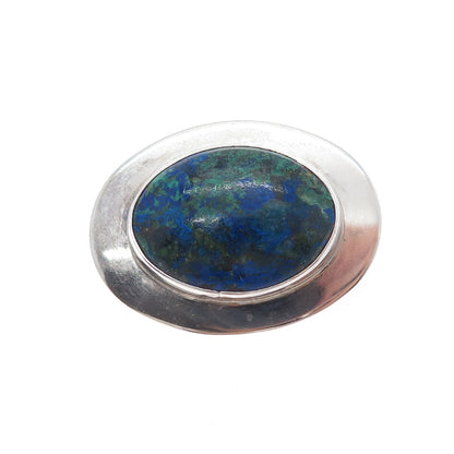 BEN J. CHAVEZ NAVAJO Old Pawn Sterling Silver Vintage Azurite Pin Brooch Pendant