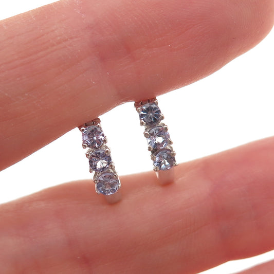 Chuck Clemency 925 Sterling Silver Real Round-Cut Iolite Earrings
