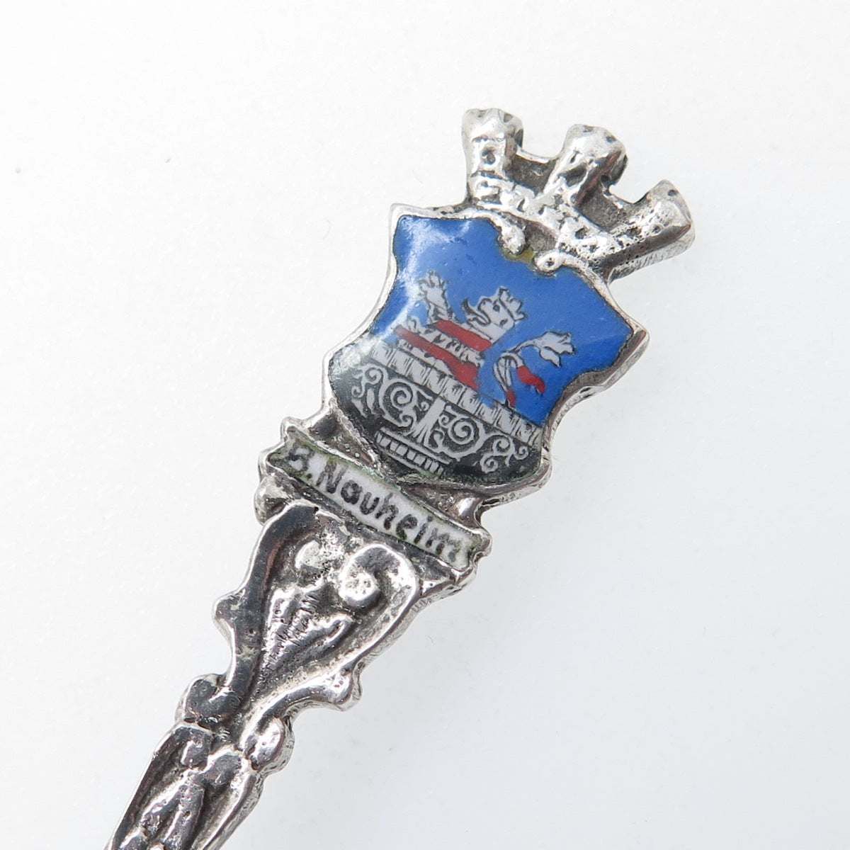 835 Silver Vintage Germany Enamel Bad Nauheim Coat of Arms Coffee Spoon