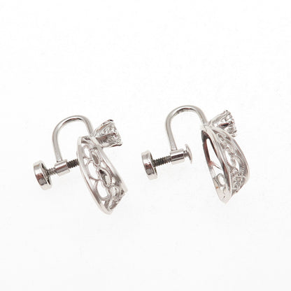 Amco 925 Sterling Silver Vintage Rhinestone Filigree Screw Back Earrings