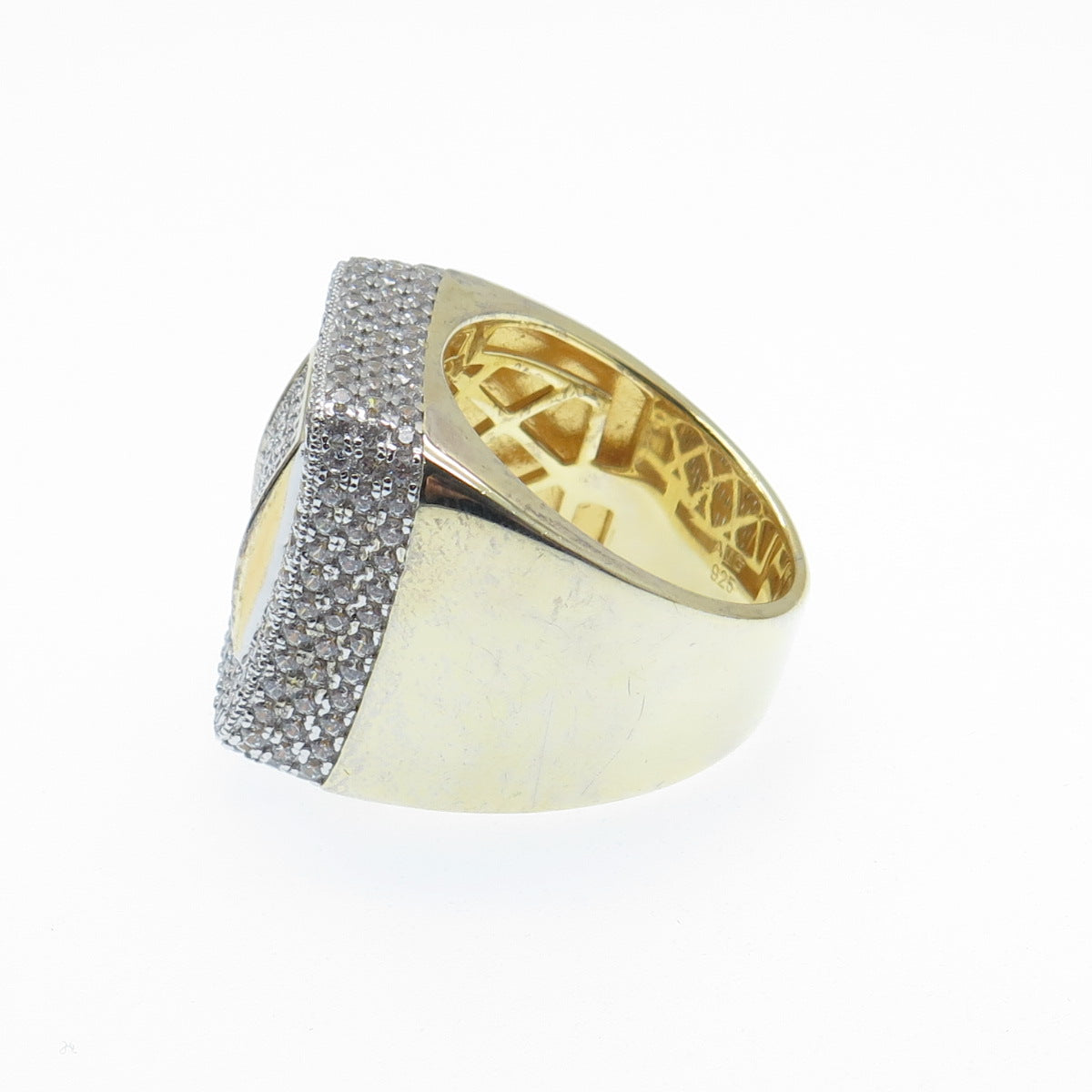 925 Sterling Silver Gold Plated Round-Cut Shaped C Z Sparkle Dome Ring Size 10.5