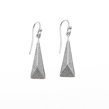 925 Sterling Silver Diamond-Illusion Pyramid Dangle Earrings