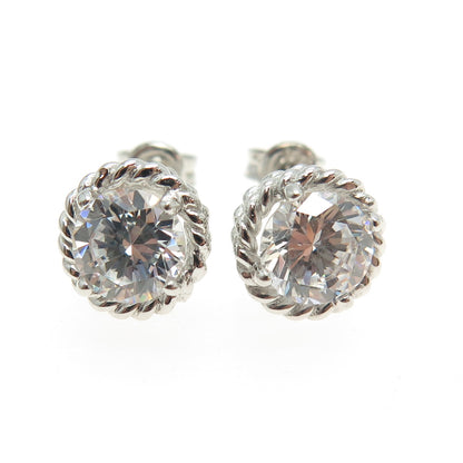 925 Sterling Silver Round-Cut C Z Roped Stud Earrings