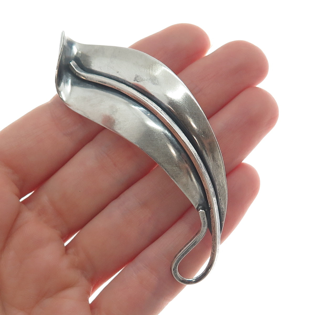 FELCHCRAFT 925 Sterling Silver Vintage Floral Leaf Oxidized Pin Brooch