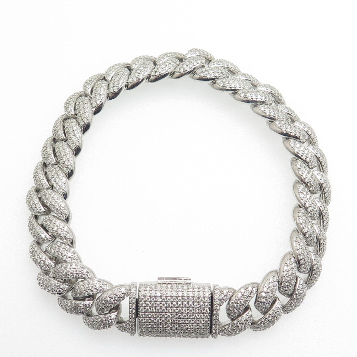 925 Sterling Silver Real Moissanite Cuban Link Bracelet 8.5"