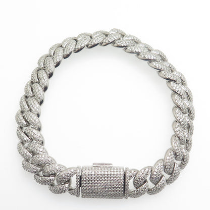 925 Sterling Silver Real Moissanite Cuban Link Bracelet 8.5"