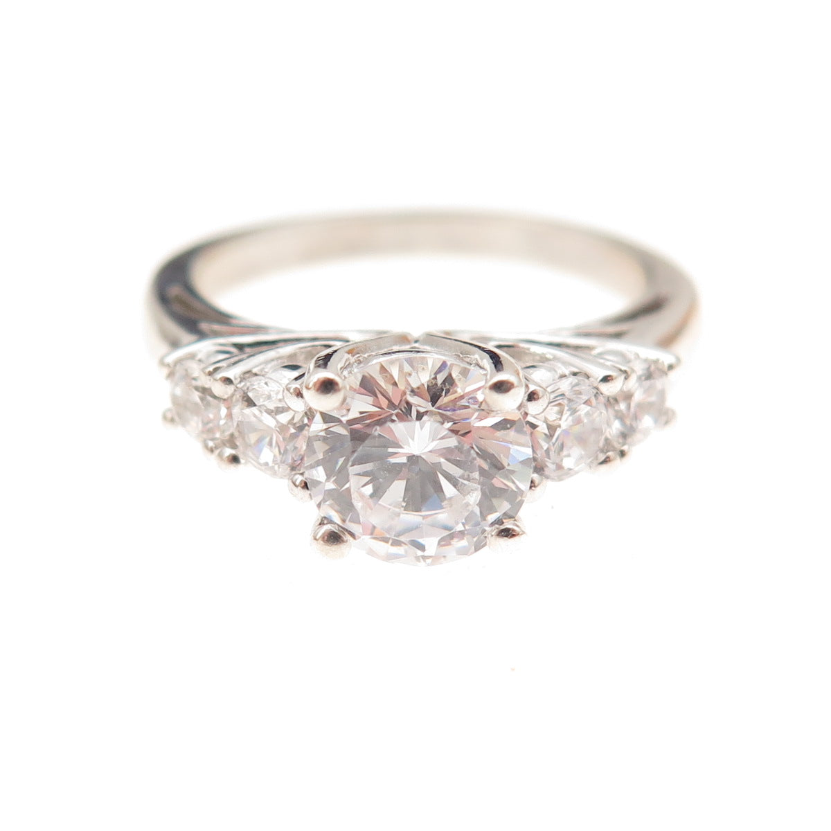 JH Young 925 Sterling Silver Round-Cut C Z Engagement Ring Size 7