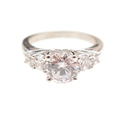 JH Young 925 Sterling Silver Round-Cut C Z Engagement Ring Size 7