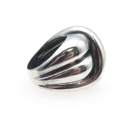 925 Sterling Silver Vintage Modernist Crisscross Dome Oxidized Ring Size 5.5