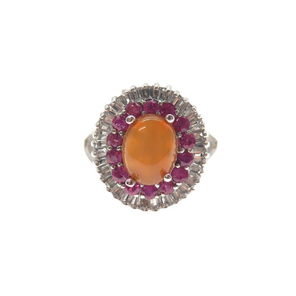925 Sterling Silver Vintage Real Opal Ruby & White Topaz Ring Size 5