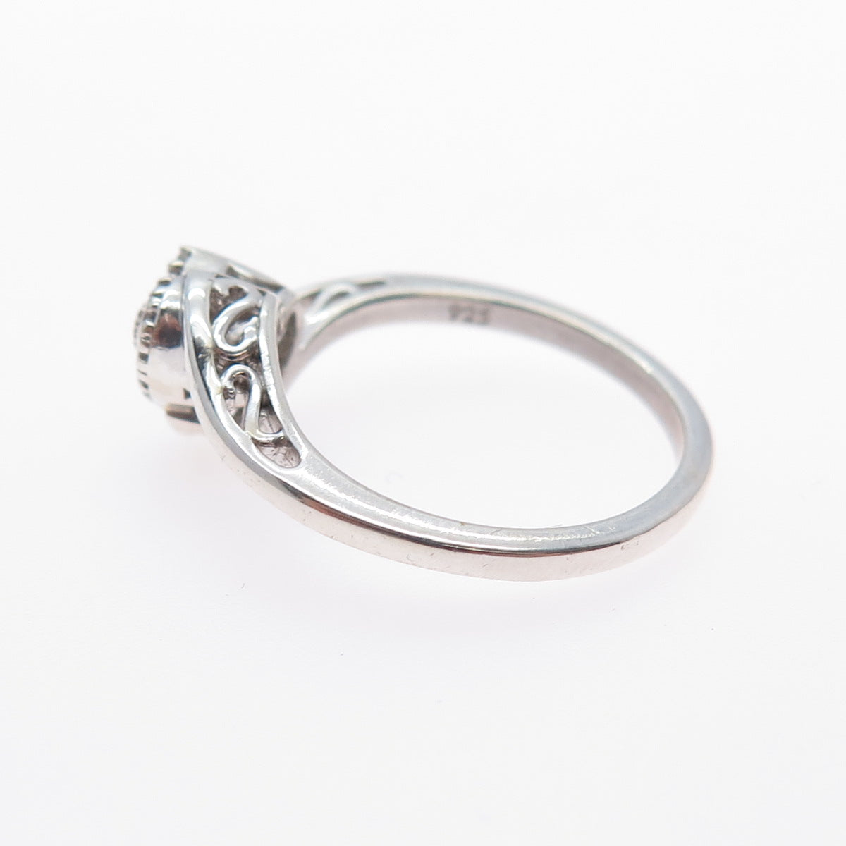 JASANI DESIGNS 925 Sterling Silver Real Diamond Heart Bypass Ring Size 6.75