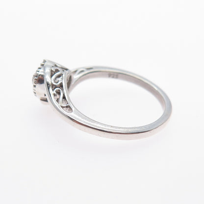 JASANI DESIGNS 925 Sterling Silver Real Diamond Heart Bypass Ring Size 6.75