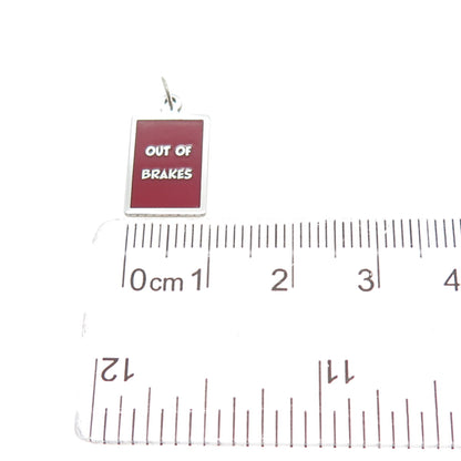 925 Sterling Silver Red Enamel Out Of Brakes Minimalist Charm Pendant
