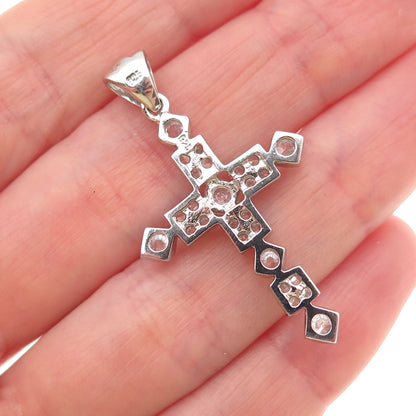 925 Sterling Silver Round-Cut C Z Cross Charm Pendant