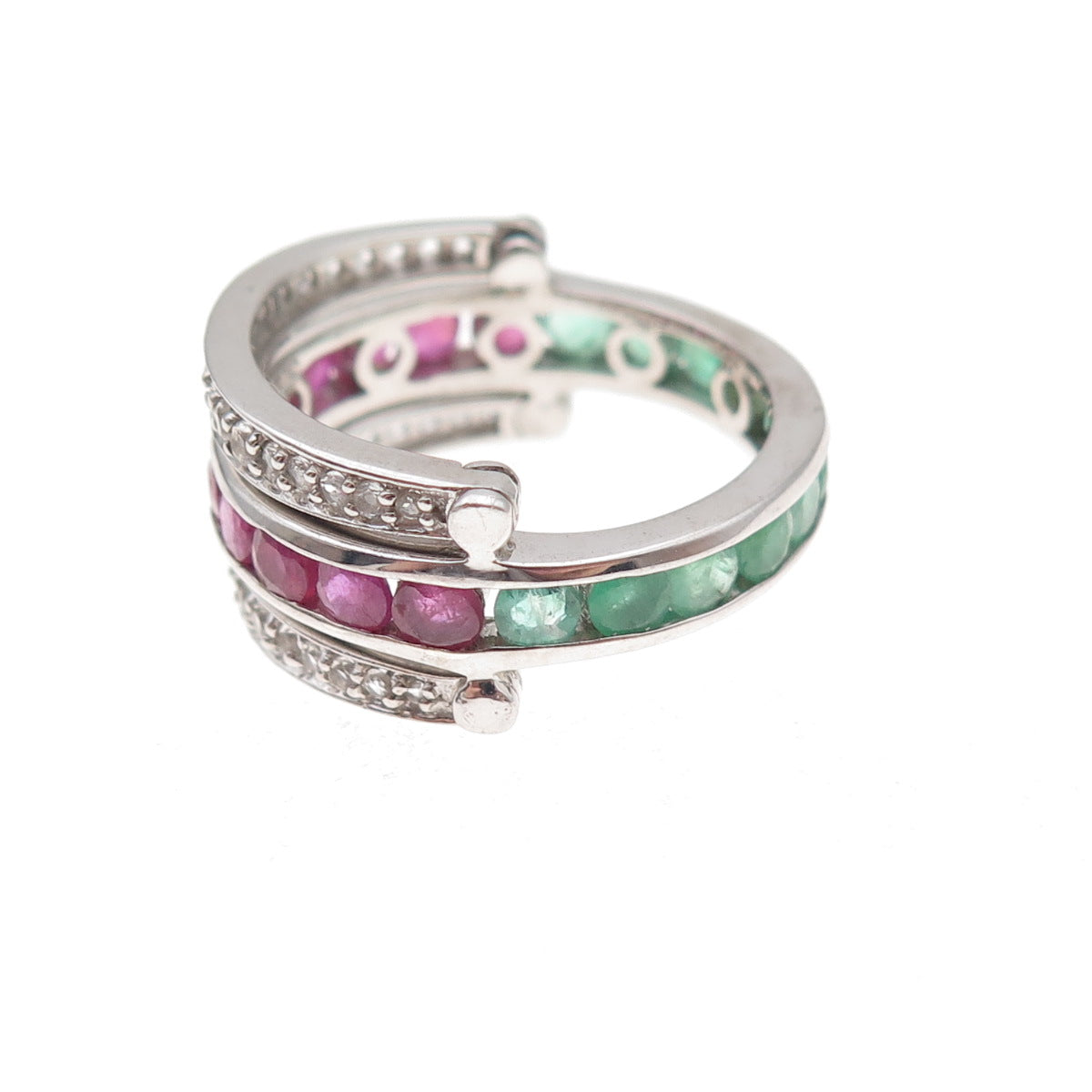 Chuck Clemency 925 Sterling Real Ruby Topaz Emerald Rotating Band Ring Size 7.5