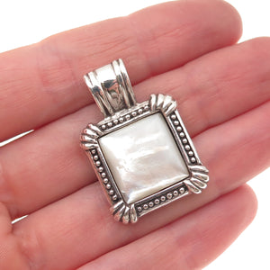 925 Sterling Silver Vintage Real MOP Granulated Oxidized Charm Pendant
