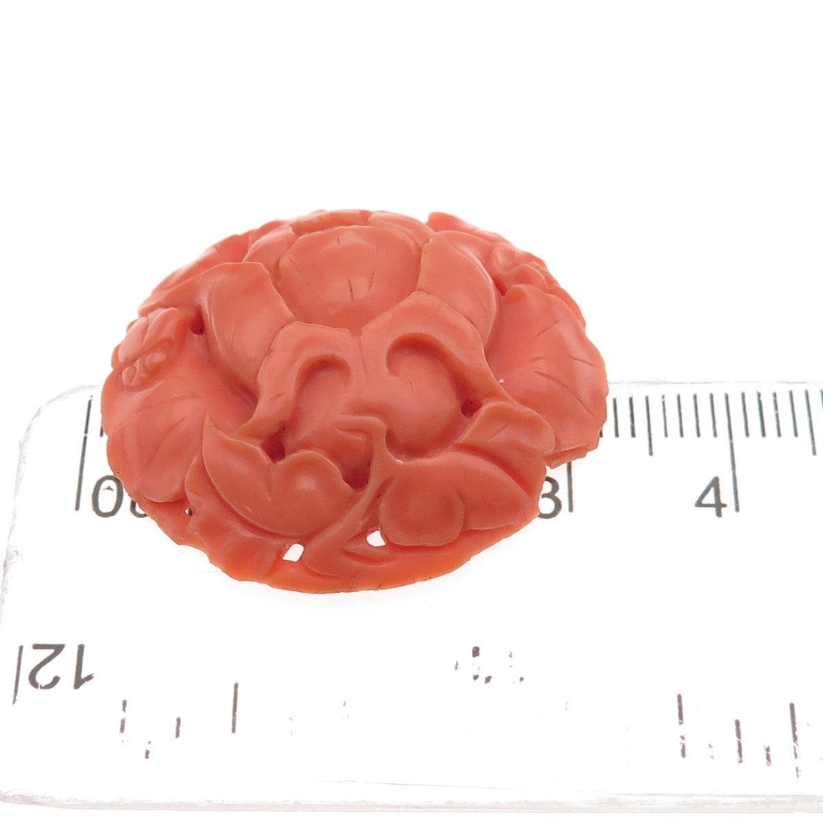 Antique Art Deco Real Peach Coral Carved Floral Cameo