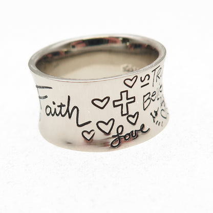 925 Sterling Silver Faith Truth Believe Hope Love is Light Ring Size 7.25