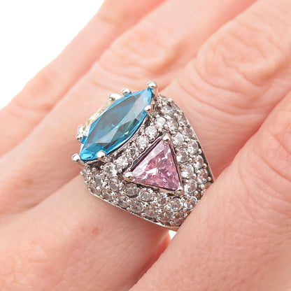 925 Sterling Silver Multi-Color C Z Sparkle Ring Size 8