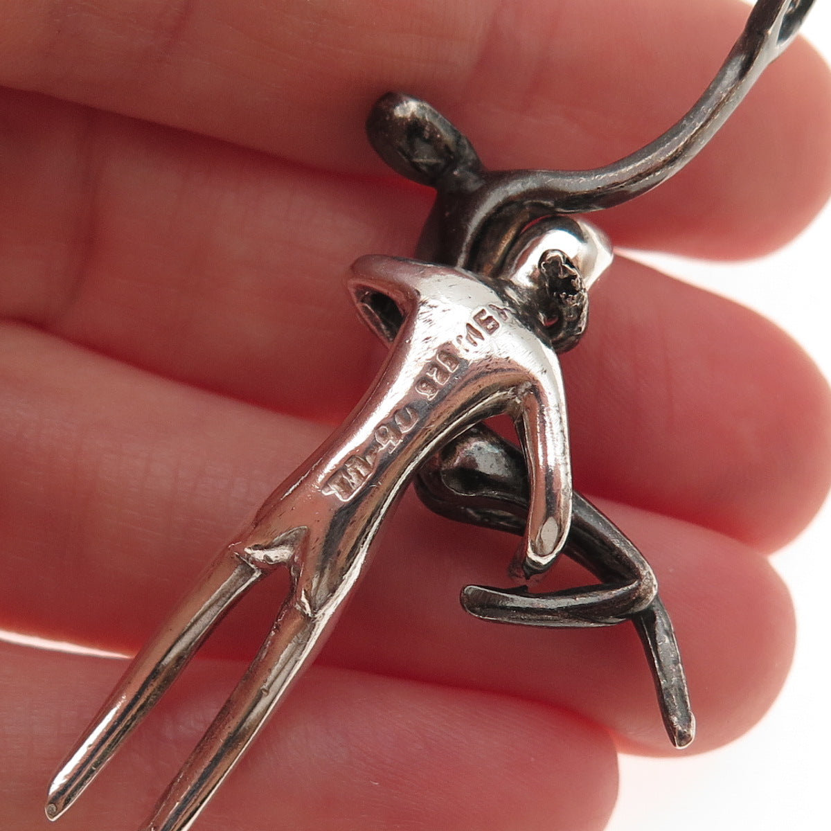 925 Sterling Black Rhodium Vintage Mexico Dancing Couple Modernist Pendant
