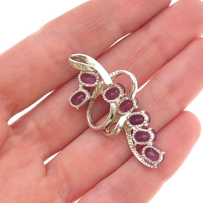 925 Sterling Silver Vintage Real Oval-Cut Amethyst Modernist Charm Pendant