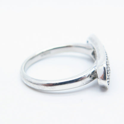 925 Sterling Silver Real White Diamond Bar Ring Size 6