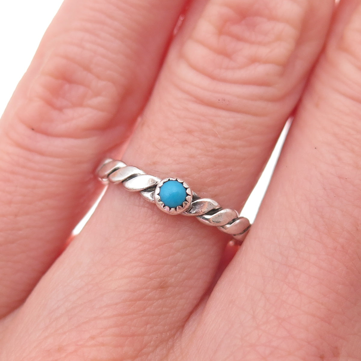 Old Pawn 925 Sterling Silver Vintage Turquoise Snake Eye Twisted Ring Size 5.75