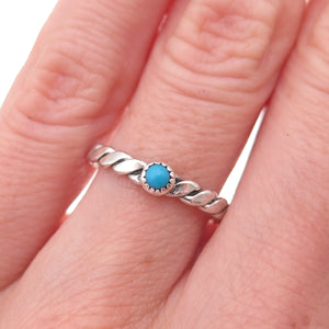 Old Pawn 925 Sterling Silver Vintage Turquoise Snake Eye Twisted Ring Size 5.75