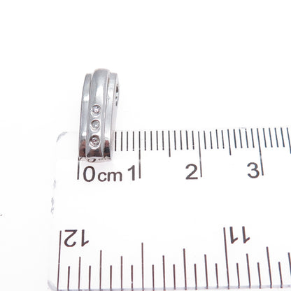 925 Sterling Silver Round-Cut C Z Bar Minimalist Slide Charm Pendant