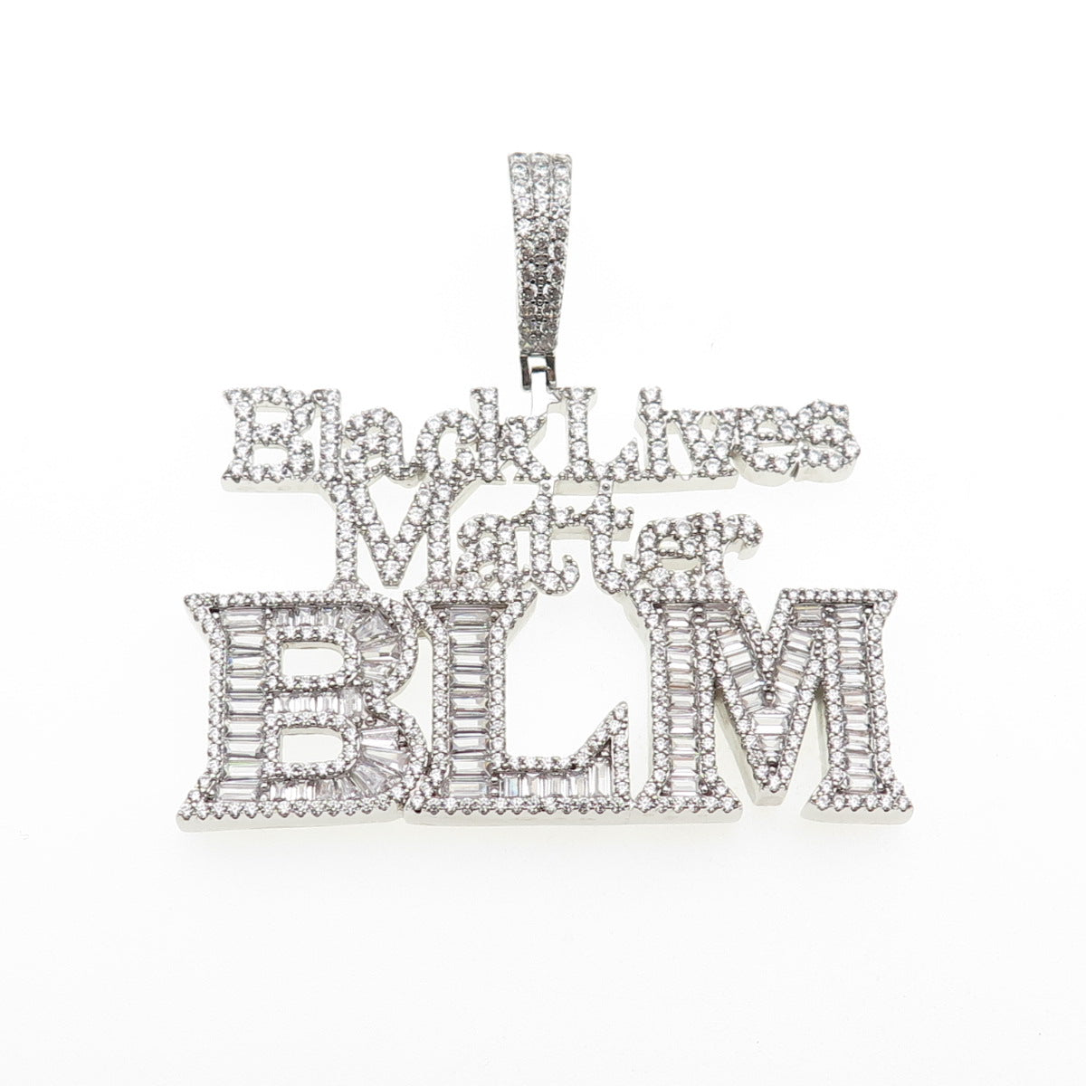 925 Sterling Silver Round & Emerald-Cut C Z Black Lives Matter Pendant