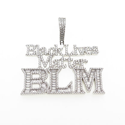 925 Sterling Silver Round & Emerald-Cut C Z Black Lives Matter Pendant