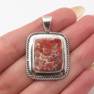 925 Sterling Silver Vintage Real Agate Gem Twisted Square Pendant