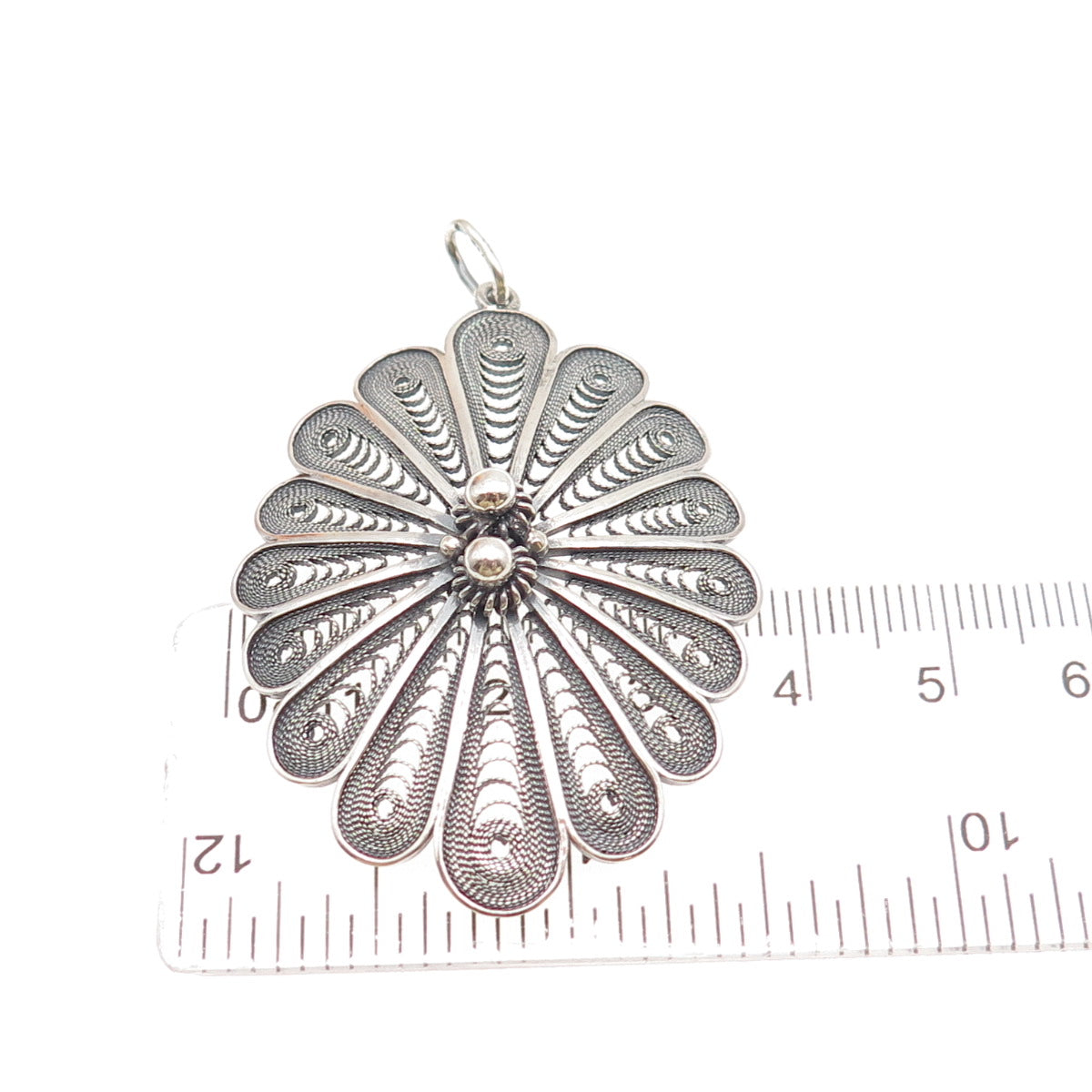 900 Silver Vintage European Cannetille Filigree Floral Oxidized Charm Pendant